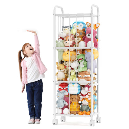 Stuffed Animal Storage Metal Tube Extra Large Toy Storage Organizer with Brake Wheels, Stuffed Animal Holder Zoo Organizer for Nursery Playroom Kids Room White(53.5” x 18.1”x 13”)