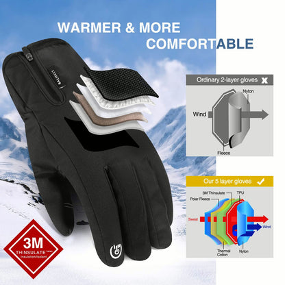 Balhvit -10℉ Waterproof Winter Gloves for Men & Women, 5-Layer Ski & Snow Gloves for Cold Weather, Breathable Warm Gloves with Touch Screen Fingers