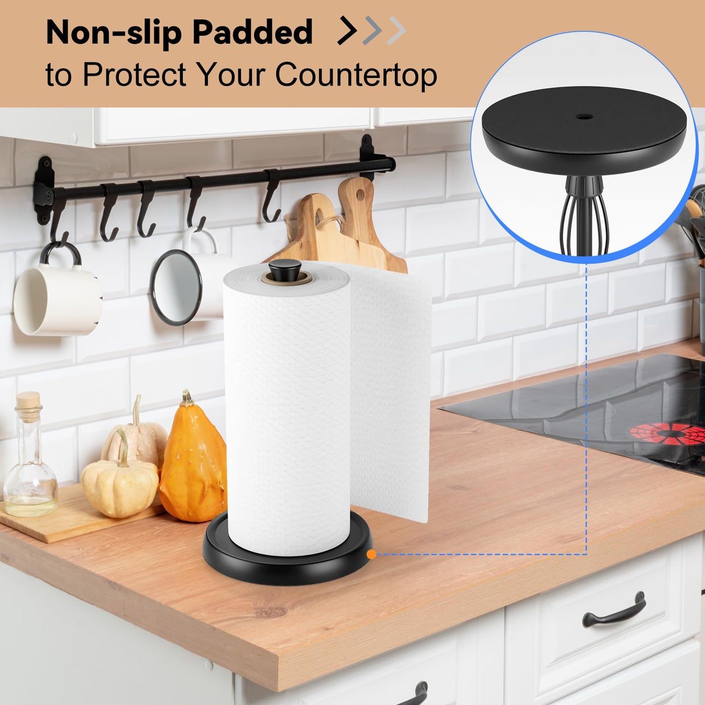 Countertop Paper Towel Holder, Premium Stainless Steel Kitchen Roll Holder with Double Ratchet Mechanism - Decorative for Kitchen, Bathroom, Farmhouse