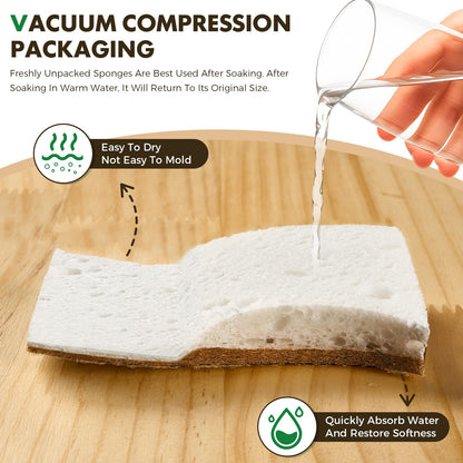 COBETE 12 Pack Natural Biodegradable Kitchen Non Scratch Sponges,Compostable Plant Based Coconut Cellulose Sponge,Eco Friendly Reusable Dish Scrubber Sponge for Pots, Pans & Household Cleaning