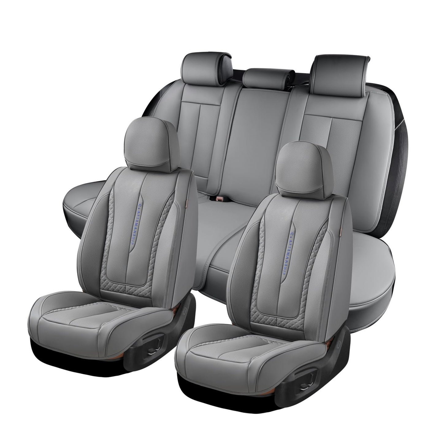 Coverado Car Seat Cover Full Set, Gray Seat Covers Front Seats Back Seat Covers, Nappa Leather Waterproof, Car Seat Cushion, Car Seat Protector Universal Fit Most Cars