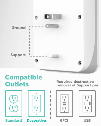 KMC 3-Outlet Wall Mount Surge Protector, 900 Joules, 4 USB 4.8 AMP USB Charging Ports, Phone Holder Cradle for Home, School or Office, ETL Certified (2 Pack)