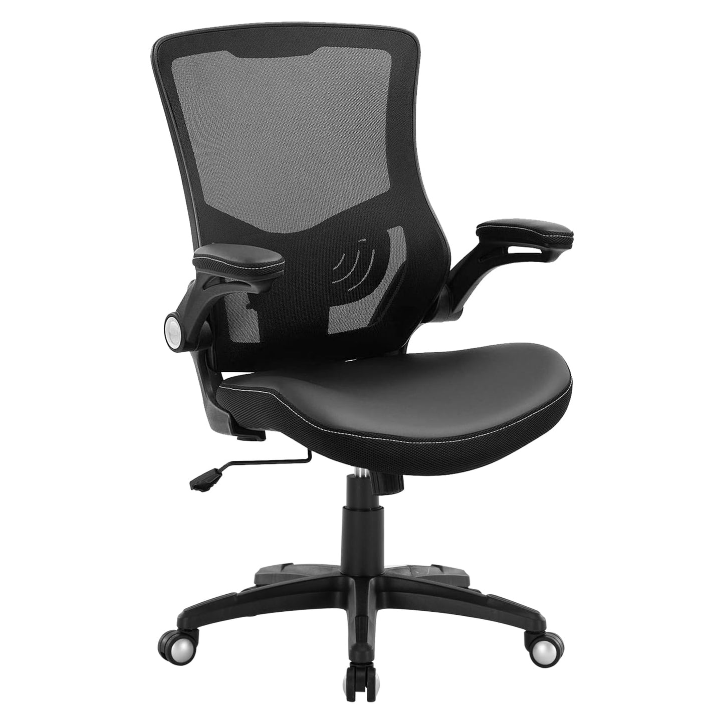 Office Chair Ergonomic Desk Chair, Computer PU Leather Home Office Chair, Swivel Mesh Back Adjustable Lumbar Support Flip-up Arms Executive Task Chair