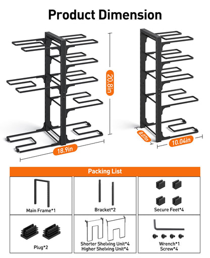 ORDORA Pots and Pans Organizer: under Cabinet, 20.8" Height Heavy Duty 120LBS Pots Pans Organizer Rack for under Cabinet 8-Tier Adjustable for Big Stockpots, Dutch Oven, Cast-iron Pans, Heavy Cookware