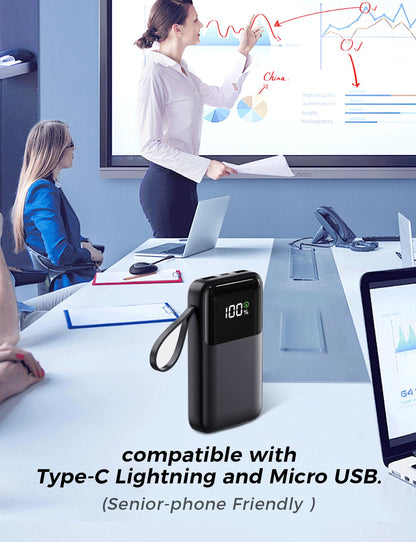 Portable Charger with Built in Cable, 15000mAh Power Bank, 22.5W Fast Charging, 6 Outputs, Slim Travel Essential Battery Pack with LED Display, Compatible with iPhone 16/15/14/13, Samsung, iPad, etc