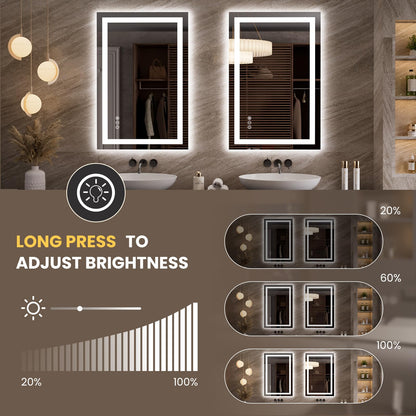LOAAO 23.6"x35.4" LED Mirror for Bathroom, Lighted Bathroom Mirror with Lights, Anti-Fog, Dimmable, Memory Function, Easy to Install, Clear Reflection