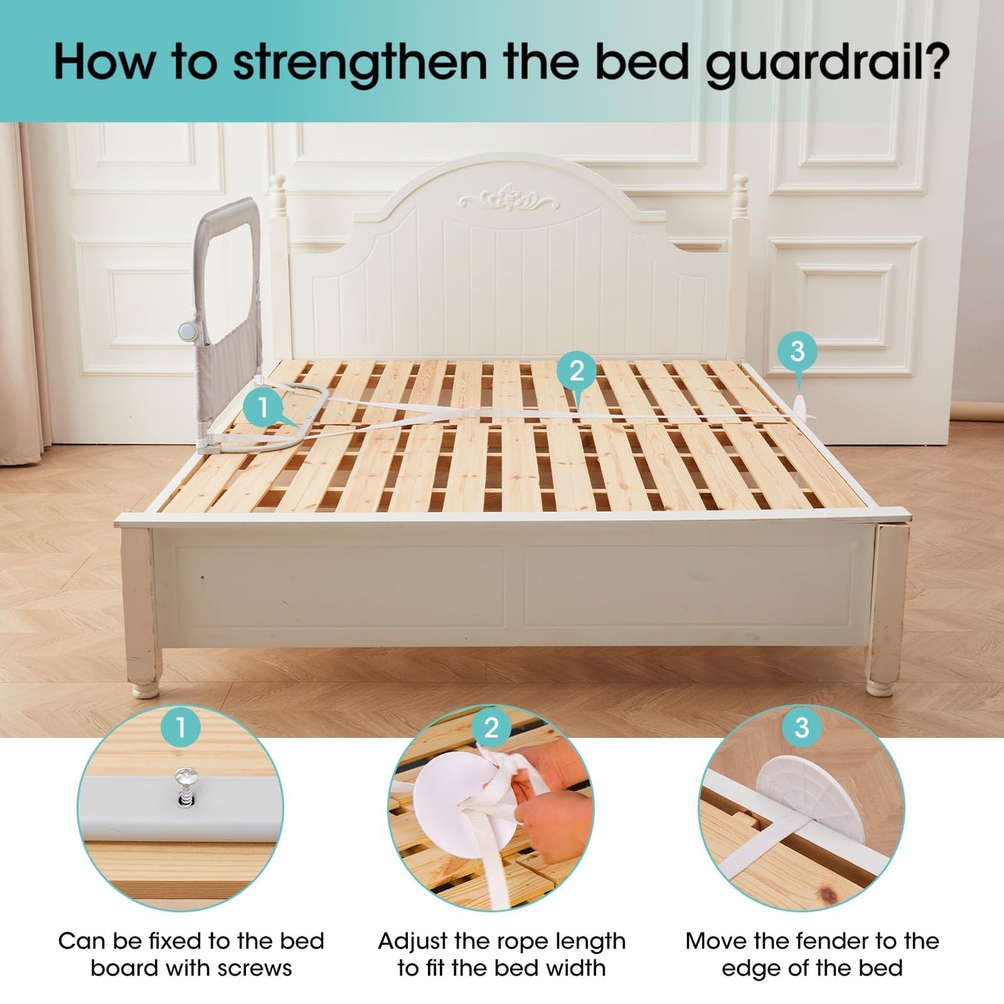 NUTIKAS Baby Bed Rail Guard for Toddlers - 47" Toddler Bed Side Rails for Twin, Full, Queen Bunk Size Bed Swing Down Bedrail Extral Tall Child Safety Side Railing Guards for Kids