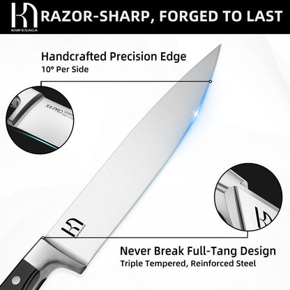 KnifeSaga Knife Set, 15 Pcs Kitchen Knife Block Set, Enduring Razor-Sharp High Carbon Stainless Steel Chef Knife Set with Block and Sharpener, Premium Black Knives Set for Kitchen Valentine's Gift