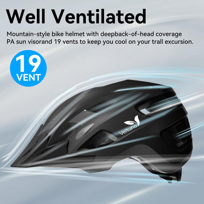 Veltuno Bike Helmet with LED for Adults Lightweight Bicycle Helmet with Rechargeable USB Light Mountain Helmet for Women,Mountain Bike Helmets for Men Road Recreational Cycling Helmet(Black)