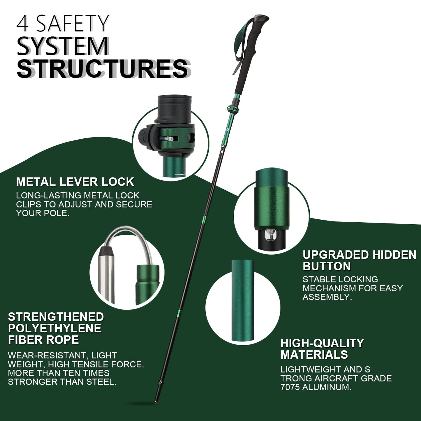 TheFitLife Collapsible Trekking Poles for Hiking – Lightweight Folding Walking Sticks for Men and Women with Extra-Long Foam Handle and Metal Flip Lock (Green, 100-120cm for 4'11''-5'7'' Height)
