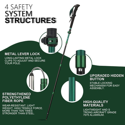 TheFitLife Collapsible Trekking Poles for Hiking – Lightweight Folding Walking Sticks for Men and Women with Extra-Long Foam Handle and Metal Flip Lock (Green, 100-120cm for 4'11''-5'7'' Height)