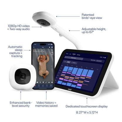 Nanit Smart Baby Monitor System with Floor Stand - Crystal-Clear Video, Real-Time Notifications, Sleep Insights - 8-inch Display/App Integration - Baby Must Haves for Parents