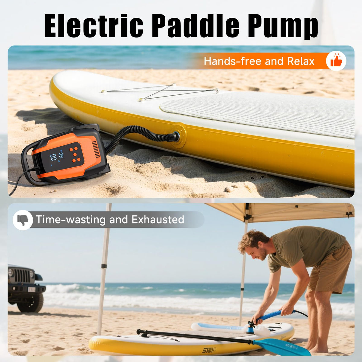 Komobe Electric Paddle Board Pump, 50PSI High Pressure Portable SUP Air Pump with Auto-Off and Deflation Function, 12V DC Car Connector for Stand Up Paddle Boards, Car Tires, Boats, Kayaks