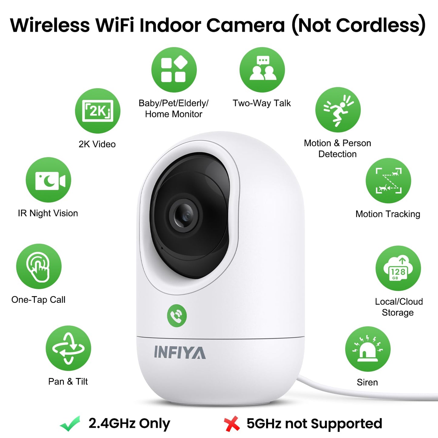 INFIYA 360 Cameras for Home Security-Indoor Camera Monitoring Baby/Nanny with 2K High Resolution & One-Tap Call, 24-7 Local Storage, Compatible with Alexa/Google Home, K7 4Pack (2.4GHz Wi-Fi Only)