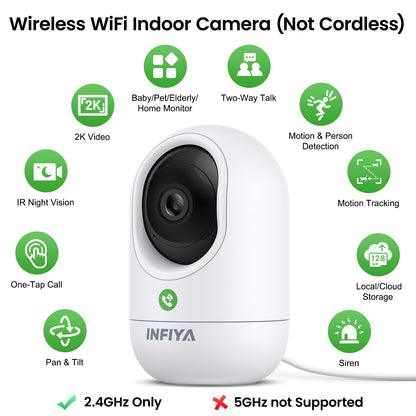 INFIYA 360 Cameras for Home Security-Indoor Camera Monitoring Baby/Nanny with 2K High Resolution & One-Tap Call, 24-7 Local Storage, Compatible with Alexa/Google Home, K7 4Pack (2.4GHz Wi-Fi Only)