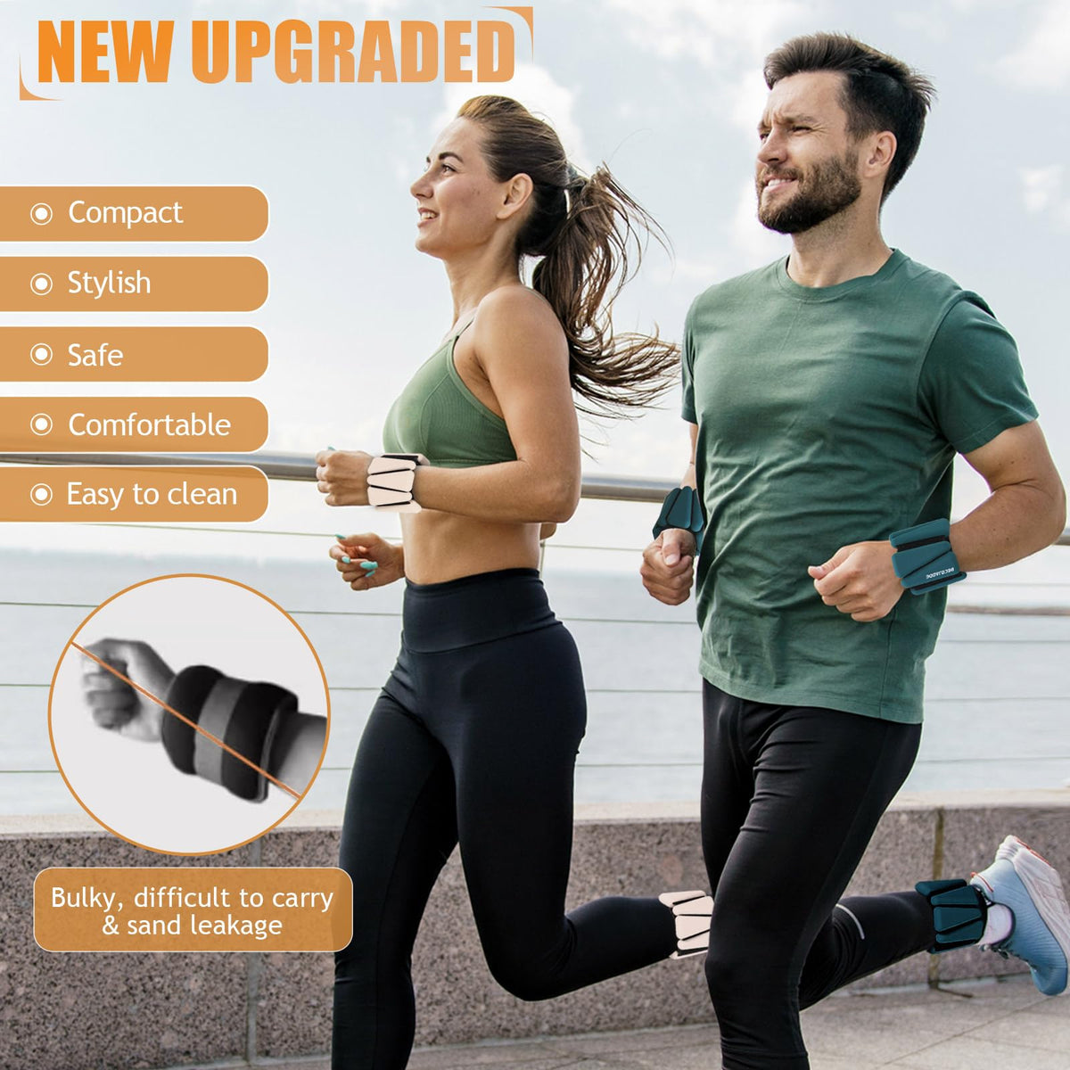 BECOJADDE Wrist Ankle Weights Adjustable Training Intensity for Strength Training Walking Running Yoga Pilates Jogging for Women Men Set of 2 (1 lb Each), Beige