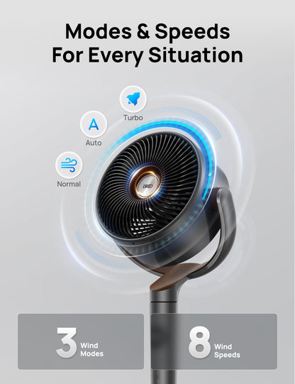 Dreo Fan for Bedroom, 120° Oscillating Standing Fans,Quiet Floor Fan with DC Motor, 85ft Pedestal Fans for Room,8 Speeds, 3 modes, 20dB, 120° Manual Vertical, 35-40" Adjustable Height, 8H Timer,Grey