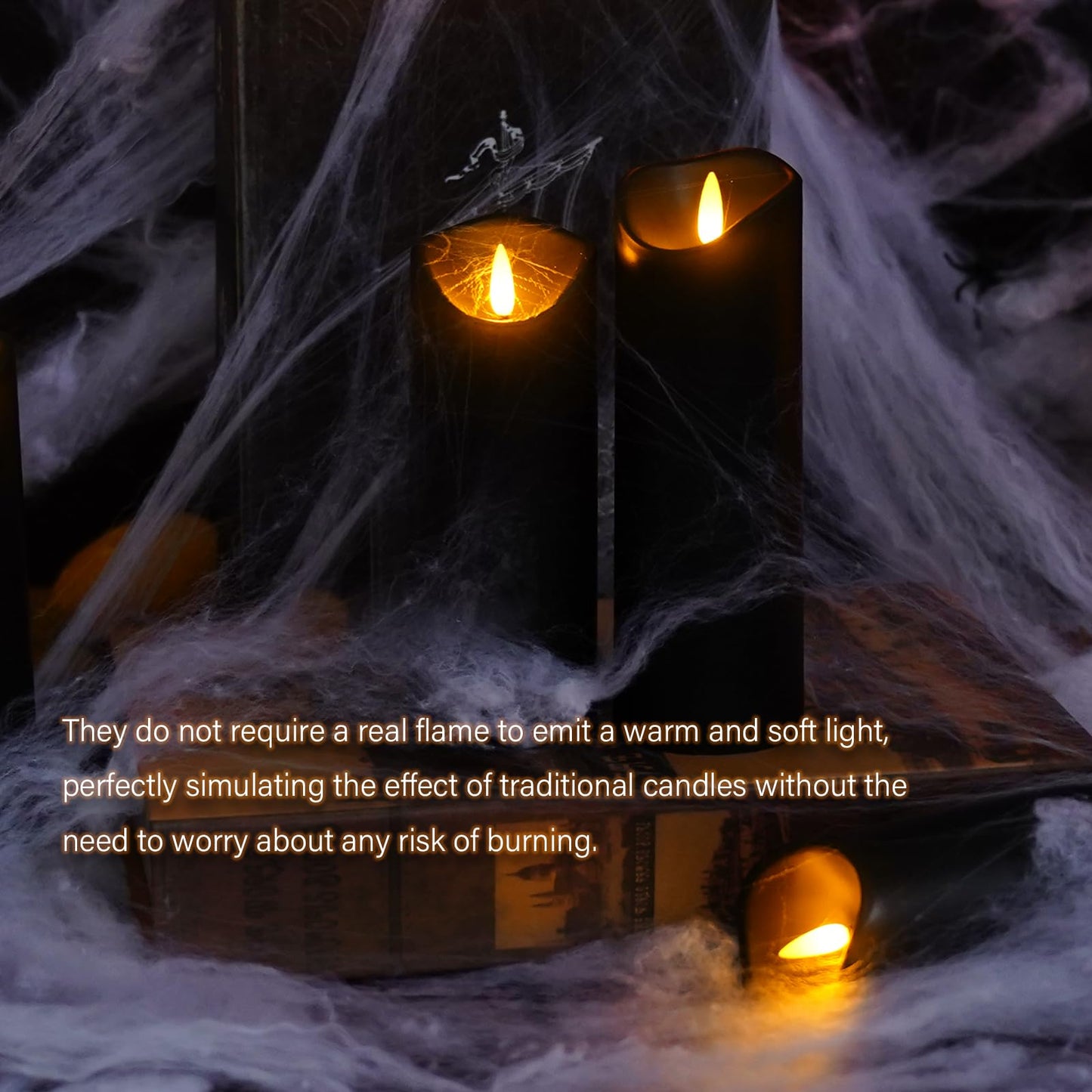 kakoya Flickering Flameless Candles, Battery Operated Acrylic LED Pillar Candles with Remote Control and Timer, Set of 9 (Black)