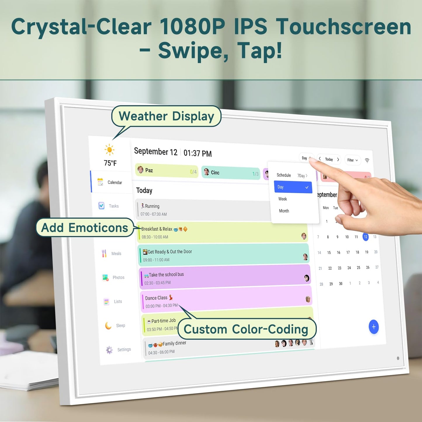 21.5 Inch Smart Digital Calendar – Electronic Chore Chart & Planner with 1920x1080P IPS Touchscreen, Weekly/Monthly Family Organizer for Wall or Desk, White 2025 New Version