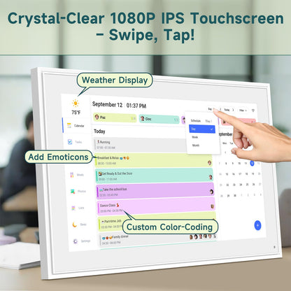 21.5 Inch Smart Digital Calendar – Electronic Chore Chart & Planner with 1920x1080P IPS Touchscreen, Weekly/Monthly Family Organizer for Wall or Desk, White 2025 New Version
