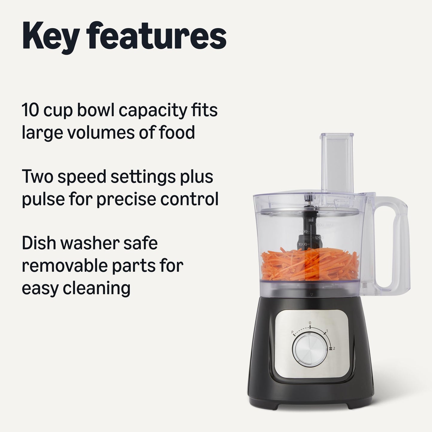 Amazon Basics Food Processor and Vegetable Chopper, 10 Cup Bowl, 2-Speed, 500 Watt Motor, Black