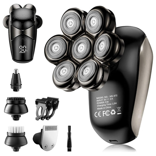 Head Shavers for Bald Men: 5-in-1 Electric Razor - IPX7 Waterproof Shaving Grooming Kit for Balder - LED Display & Precision Blades (Deep Black)
