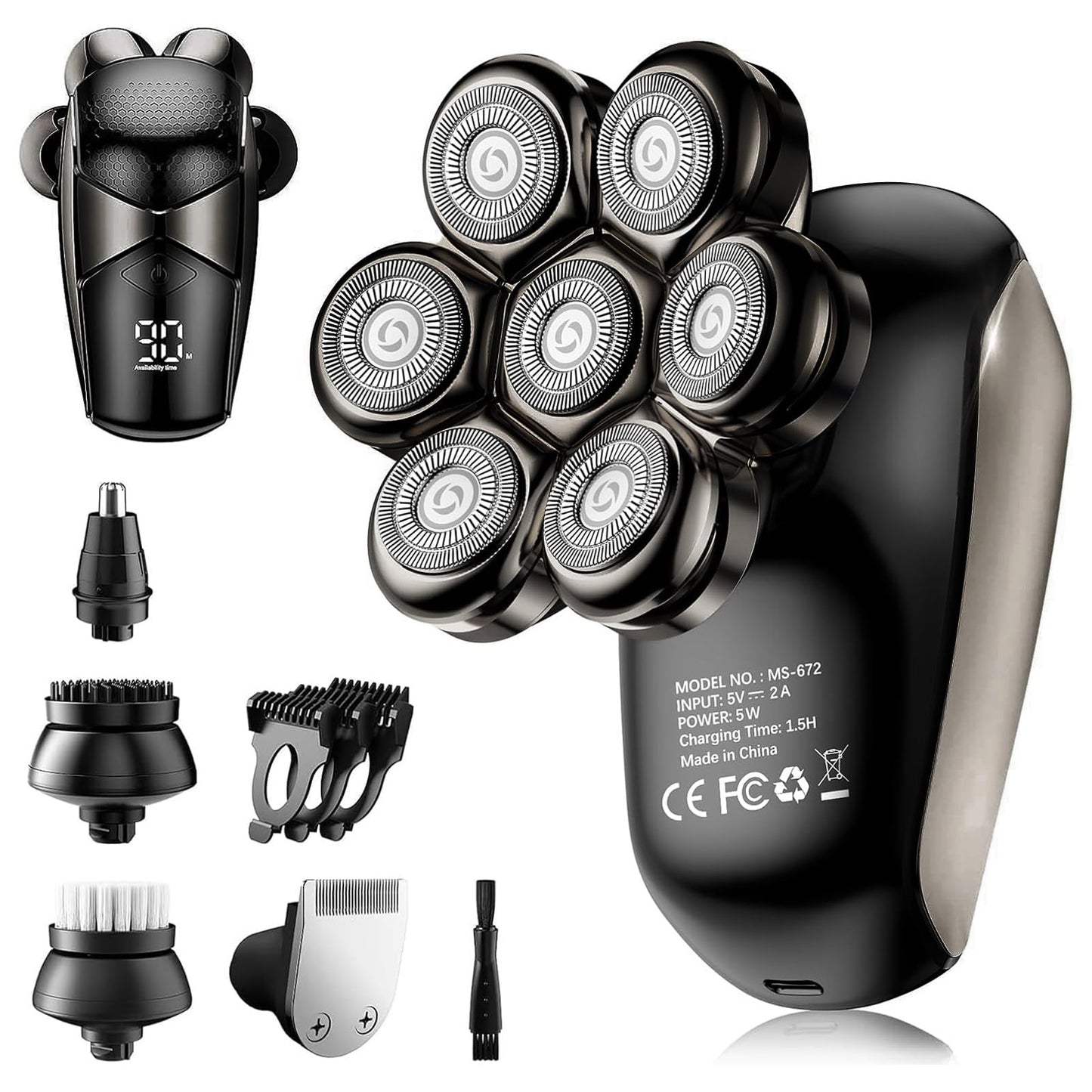 SHPAVVER Head Shavers for Bald Men: 5-in-1 Electric Razor - IPX7 Waterproof Shaving Grooming Kit for Balder - Turbo Speed & Precision Blades (Gold)