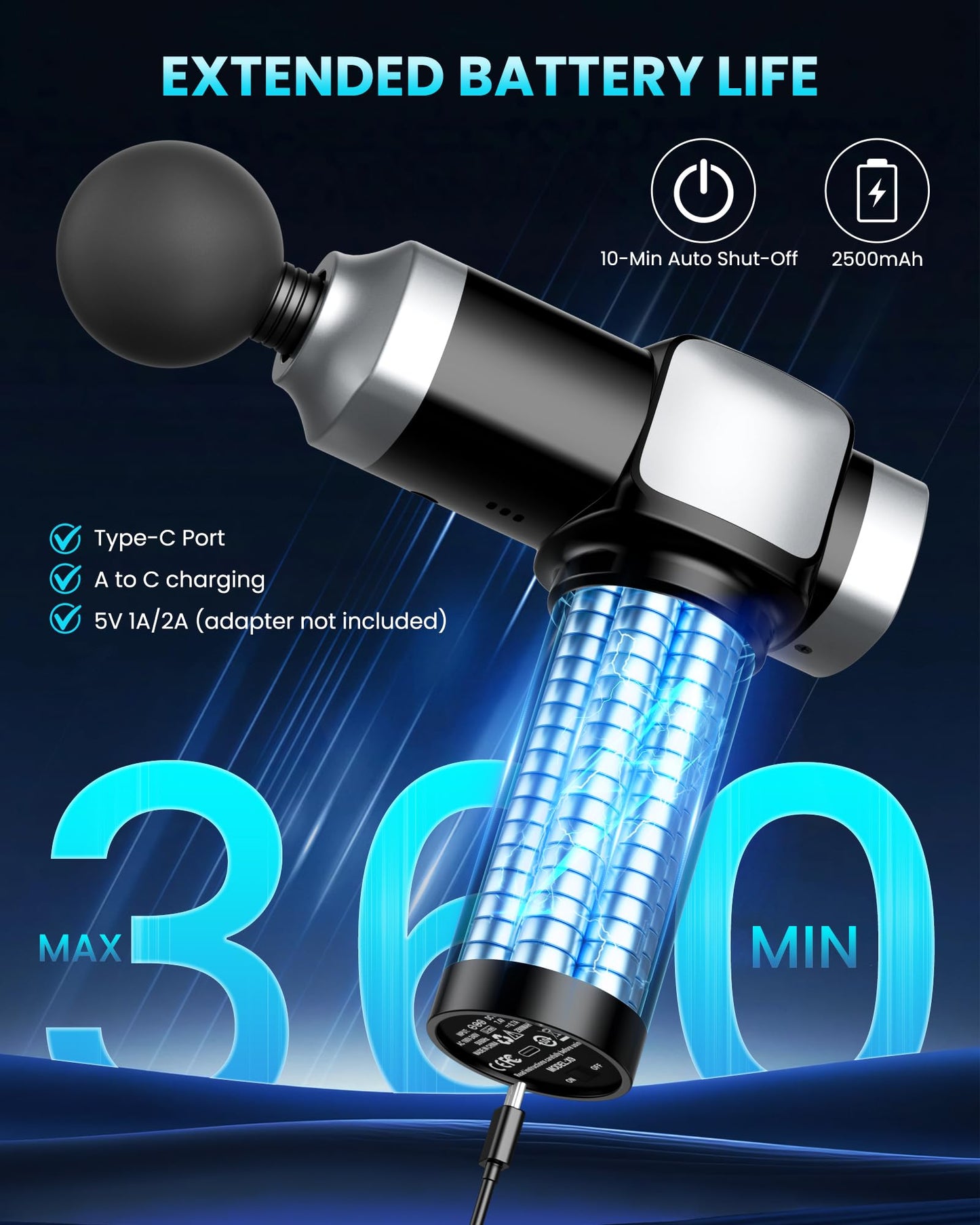 CAMEFER Deep Tissue Massage Gun, Portable Percussion Electric Muscle Massager for Pain Relief, Handheld Massagers with 30 Speeds & 6 Attachments for Back and Neck, Gifts for Men Women