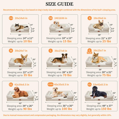 Comfort Expression Orthopedic Dog Bed for Extra Large Dogs 42x30 Inch, Waterproof Supportive Egg Crate Foam XL Pet Bed with Removable Bolsters, Dog Couch with Washable Cover & Non-Slip Bottom, Beige
