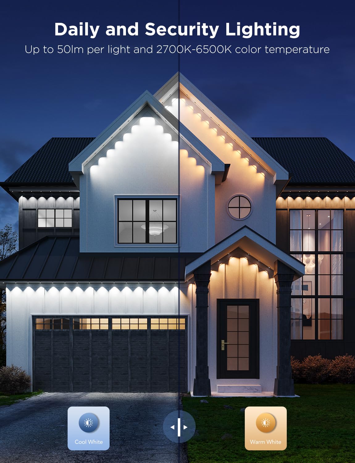 Govee Permanent Outdoor Lights Pro, 100ft with 60 RGBIC LED Lights for Daily and Accent Lighting, 75 Scene Modes for Christmas, IP67 Waterproof, Works with Alexa, Google Assistant, Matter, White