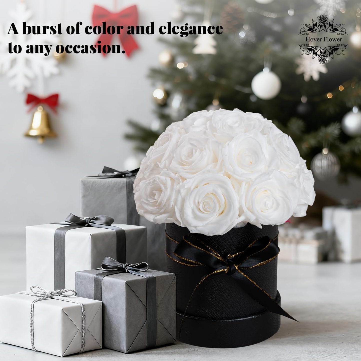 Hover Flower 18 Preserved Flowers for Delivery Prime, Roses Dome Forever Flower Decor for Party Home Table Bedroom, Anniversary, Birthday, Wedding Gifts for Women Her (White)