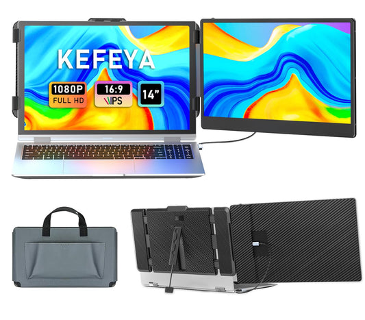 KEFEYA Laptop Screen Extender, 14" FHD 1080P IPS Laptop Monitor Extender Dual Screen, Portable Monitor for Laptops 13-17" with USB-C/HDMI Port, Plug n Play for Windows/Mac/Android/Switch/PS5