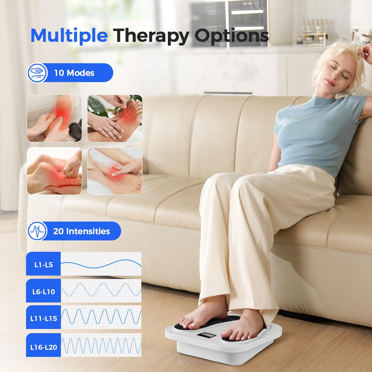 EaseZen Foot Massager for Neuropathy, Rechargeable TENS EMS Foot Stimulator with 10 Modes 20 Intensities, Feet Circulation Stimulator for Neuropathy, Plantar Fasciitis, Gifts for Mom Dad