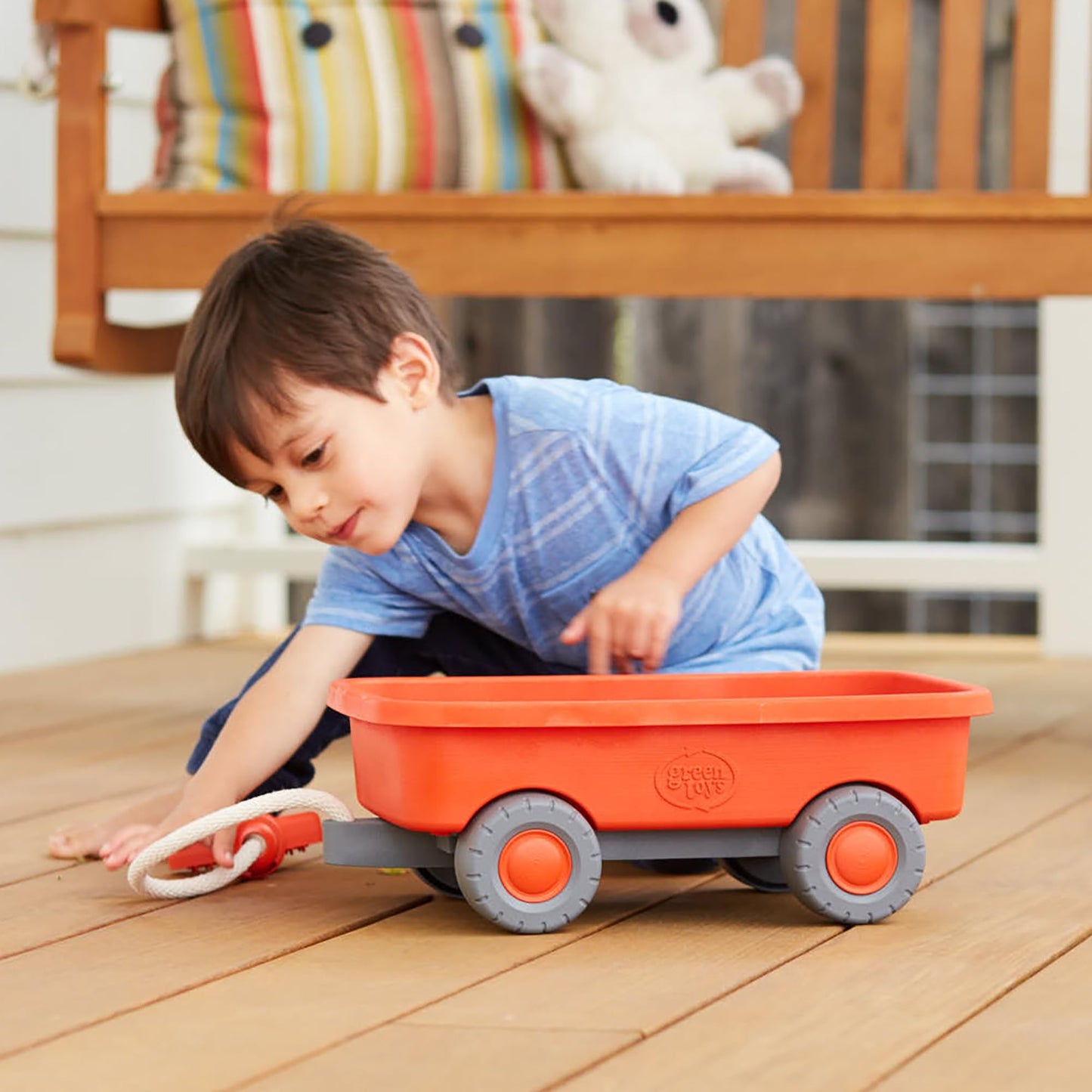 Green Toys Wagon, Orange CB - Pretend Play, Motor Skills, Kids Outdoor Toy Vehicle. No BPA, phthalates, PVC. Dishwasher Safe, Recycled Plastic.