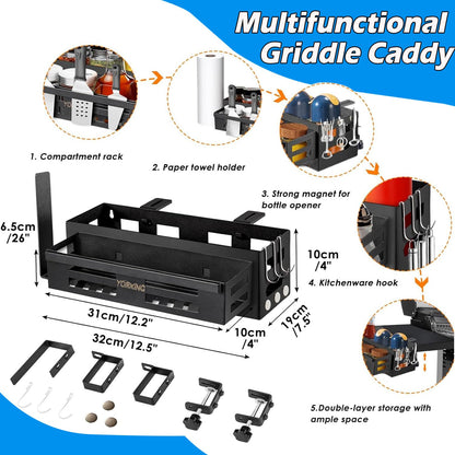 YORKING Griddle Caddy for Blackstone 17"/22"/28"/36" Griddles/Prep Cart, Grill Caddy Space Saving BBQ Accessories, BBQ Grill Storage Organize with Paper Towel Holder for Outdoor - Double layer