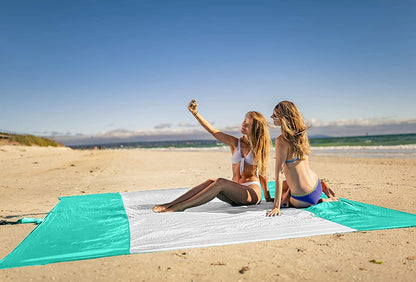 WEKAPO Beach Blanket - Sandproof Waterproof Extra Large Beach Mat | Oversized Sand-Free Lightweight Quick-Drying | Beach Vacation Essentials with Stakes & Corner Pockets (Turquoise, 9x10 FT)