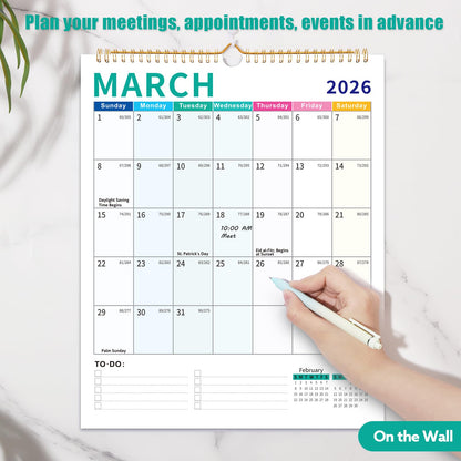 Wall Calendar 2026-2027, 18 Month Calendar from January 2026 to June 2027 14.5" x 11.8" Large Desk Calendar with Twin-Wire Binding for Home Office Planning Personal Organisers, Colorful Block