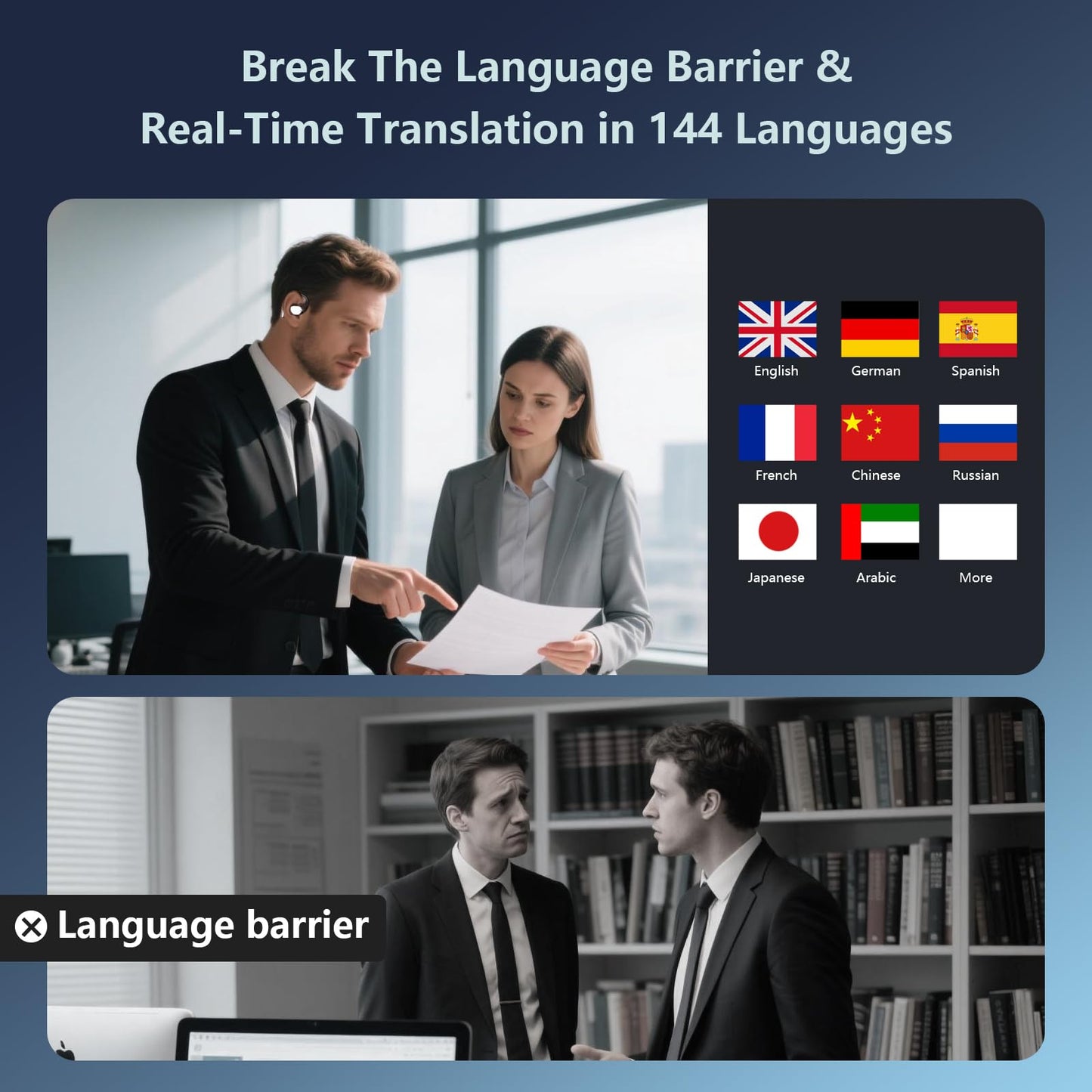 AI Translation Earbuds Real Time, 3-in-1 Translator Earbuds 144 Languages & Accents, Audifonos Traductores Inglés Español, Open Ear Wireless Ear Buds Bluetooth with Charging Case fit iOS & Android