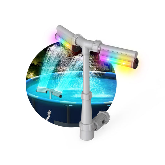 CECEFIN Pool Fountain with 7-Color LED Lights, Above/Inground Pond Fountain Lights with Remote Control, Adjustable Sprinkler with Dual Spray Heads, Pool Cooling System for Cooling & Relaxation