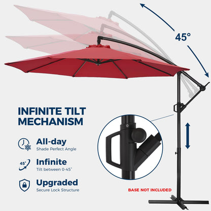 HOMSHADE 10ft Offset Patio Umbrella - Offset Hanging Cantilever Patio Outdoor Market Umbrella UPF50+ UV Protection with Easy Tilt Adjustment and Crank for Pool Deck and Garden(Red)