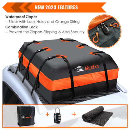 MeeFar Car Roof Bag XBEEK Rooftop top Cargo Carrier Bag 20 Cubic feet Waterproof for All Cars with/without Rack, includes Anti-Slip Mat, 10 Reinforced Straps, 6 Door Hooks, Luggage Lock