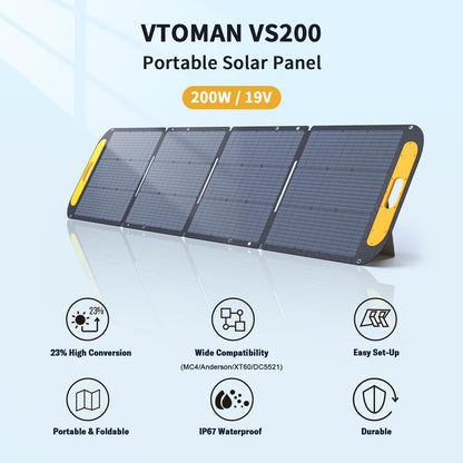 Vtoman 2376Wh Portable Power Station Bundle with Extra Battery & 200W Solar Panel Included, Up to 3000W Solar Generator for Home Backup, Off-grid, Road Trip, RV, Camping, Emergencies