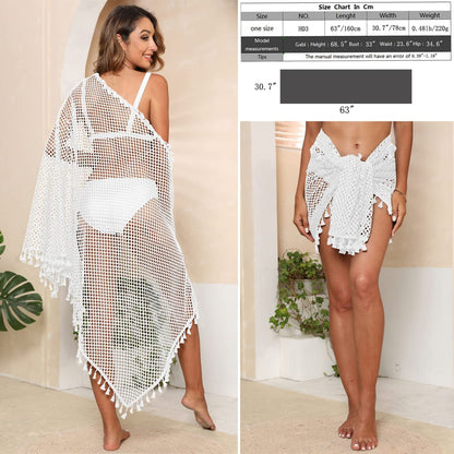 K-Elewon Crochet Sarong Swimsuit Coverup for Women Bathing Suit Cover ups Sexy Bikini Scarf Bathing Suit Bottom Beach Swimwear Wrap Skirt H03-03