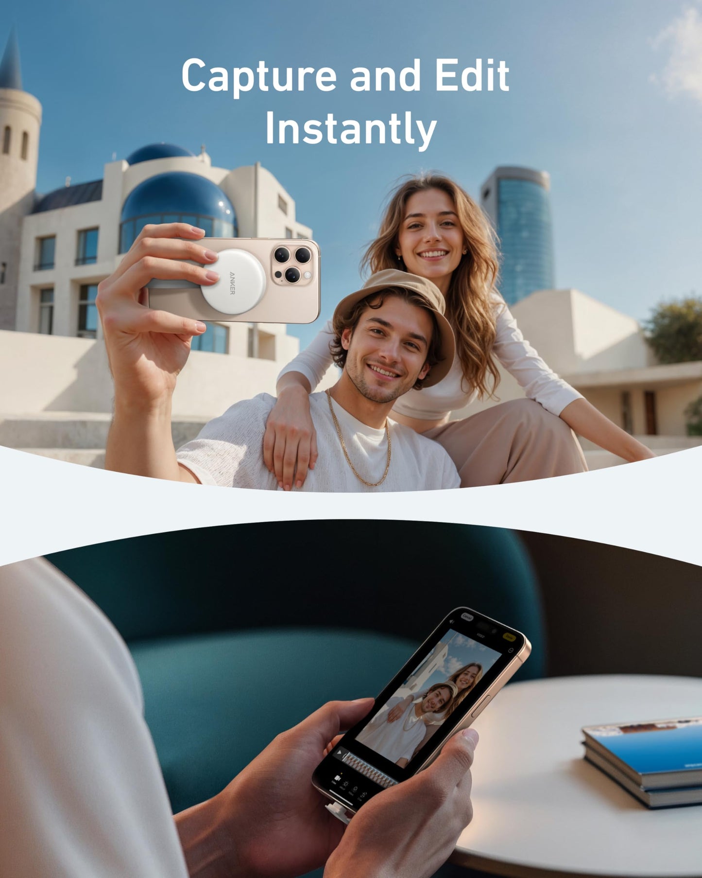 Anker MagGo USB-C Adapter, SD Card Reader for iPhone 16/15 Series, Portable Magnetic Memory Card Reader with Built-in Cable, Slot for SD&TF Card, 312MB/s Max Data Transfer for USB C Devices(White)