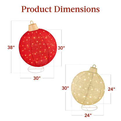 Best Choice Products 2pc Lighted Pop-Up Outdoor Christmas Ornament Set, Holiday Ball Decoration w/ 180 LED Lights, 8 Light Functions - Red/Gold