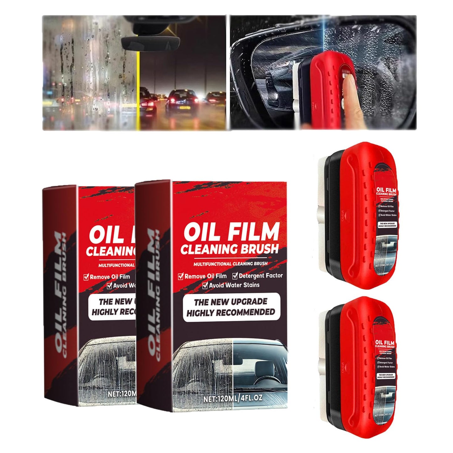 Automotive Oil Film Cleaning Brush New Glass Coating for Windshield Glass Oil Film Remover, Strong Front Windshield Remover for Windshield Improves Clarity and Visibility (2pcs)