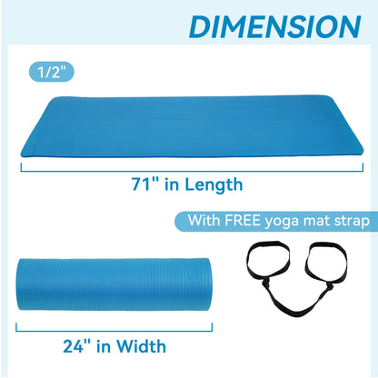 Fitvids All Purpose 1/2-Inch Extra Thick High Density Anti-Tear Exercise Yoga Mat with Carrying Strap, Blue