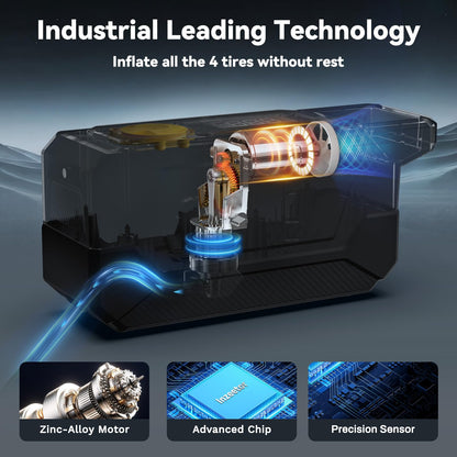 Inzeetor 150 PSI Tire Inflator Portable Air Compressor, 12V DC Auto Shutoff Air Pump with Digital Pressure Gauge and Emergency LED Light for Car Tires, Bicycle & Balloons, Black