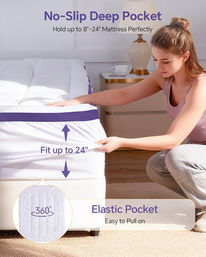 ChiXpace Dual Layer 4 Inch Memory Foam Mattress Topper Queen - 2 Inch Gel Memory Foam and 2 Inch Pillow Top Mattress Pad, 7-Zone Egg Crate Mattress Topper