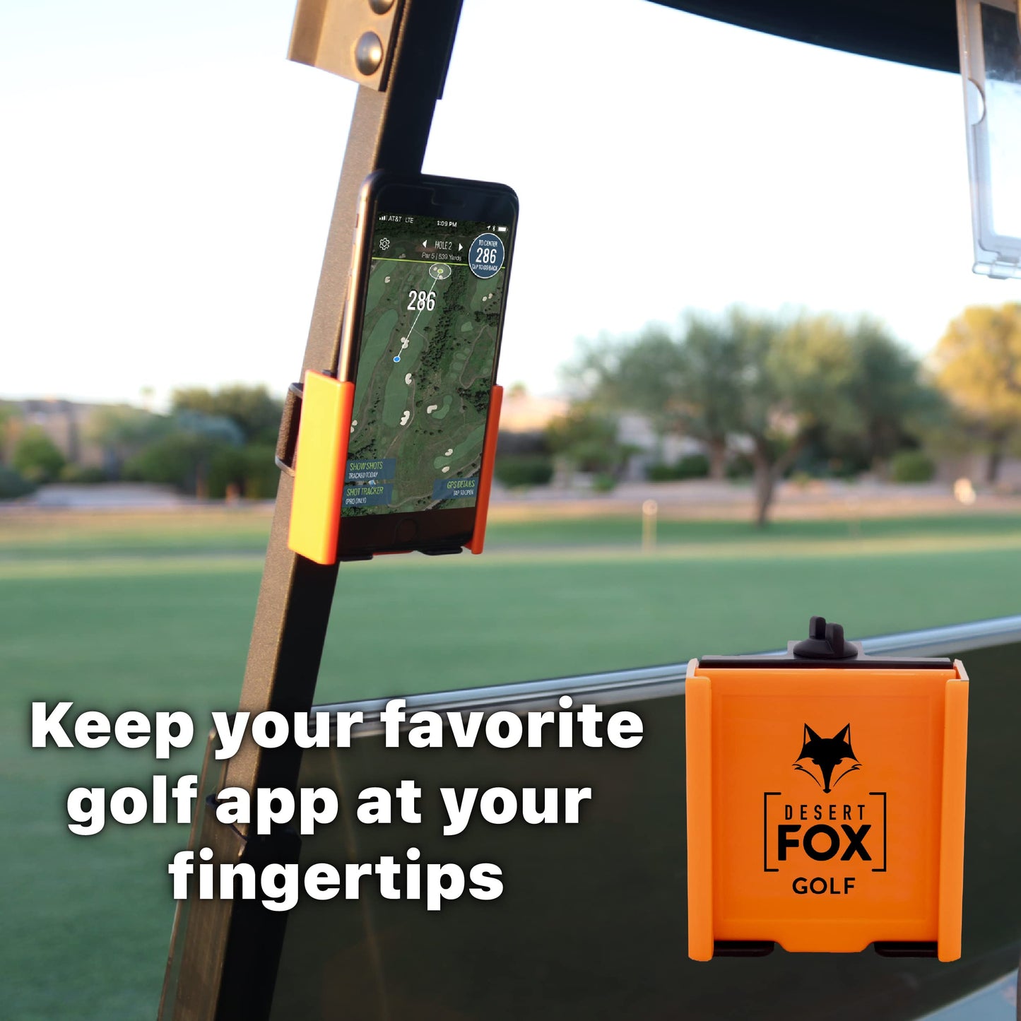 DESERT FOX GOLF Phone Caddy – American Flag Golf Cart Phone Holder – Secure Velcro Mount, One-Hand Access, Universal Fit, Patriotic Golf Accessories (Green Line)